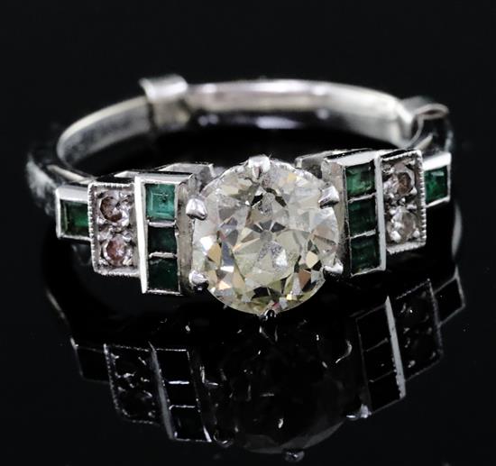 An Art Deco 18ct white gold, platinum emerald & diamond ring